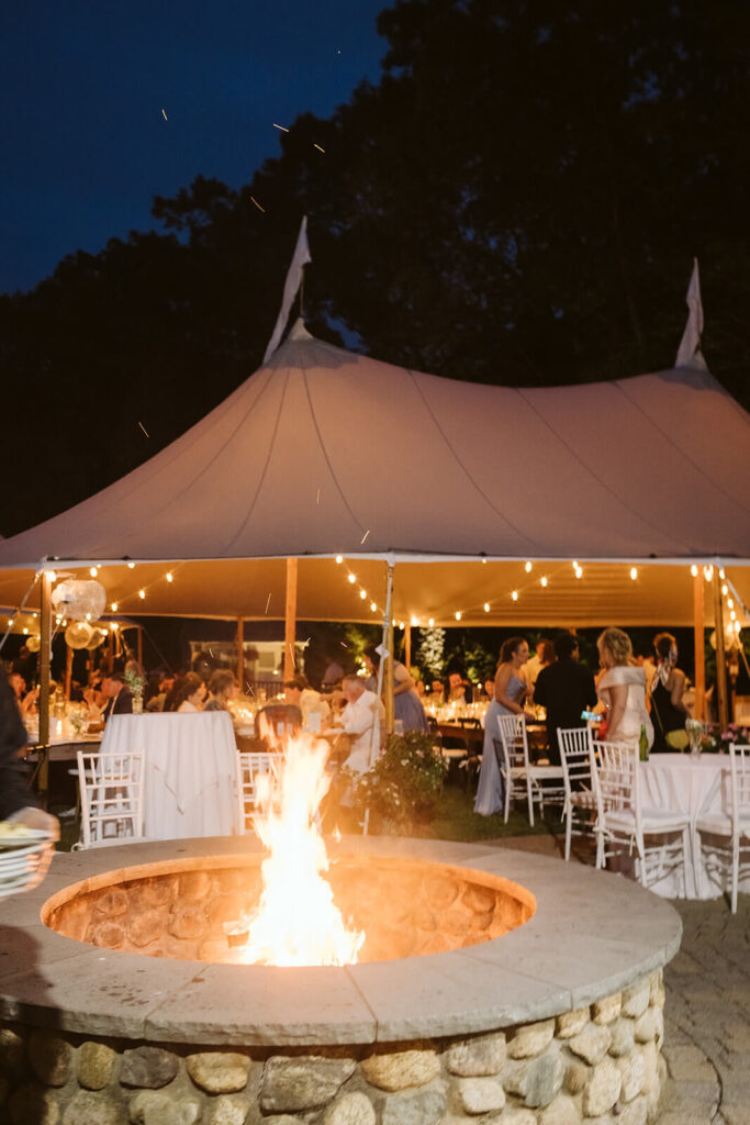Wedding reception in the bride's parents' backyard in Mahwah, NJ. Photo by OkCrowe Photography. 