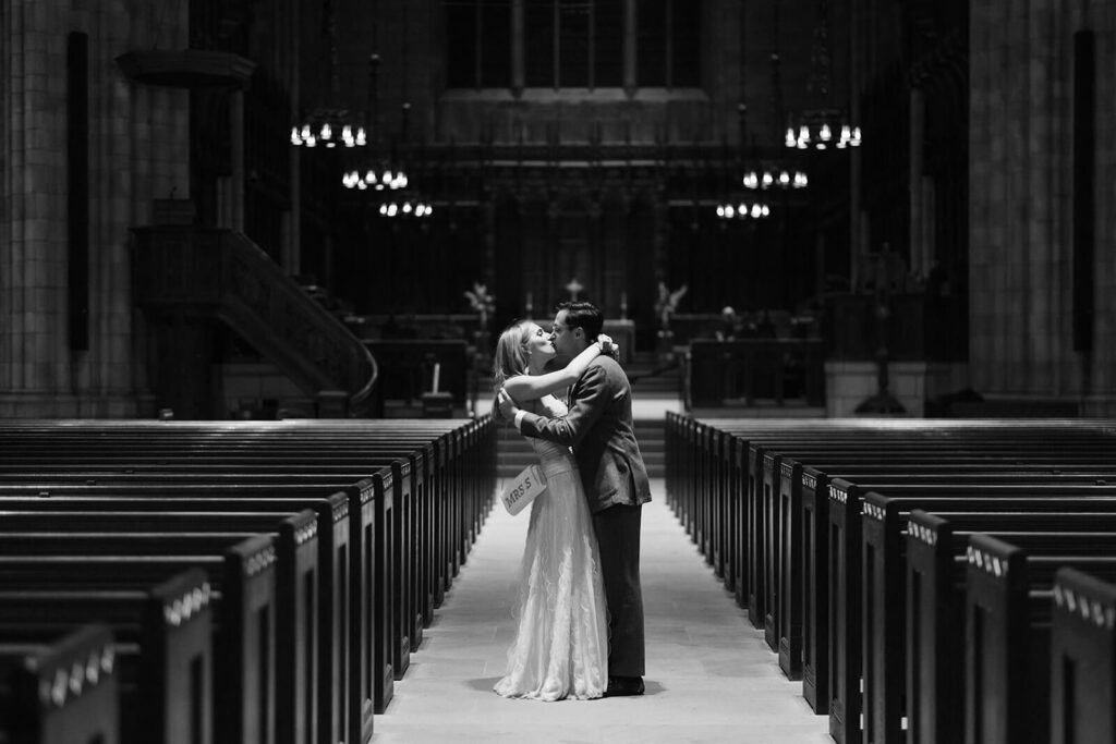 Bride and groom portraits in the Princeton University Chapel. Photo by OkCrowe Photography.