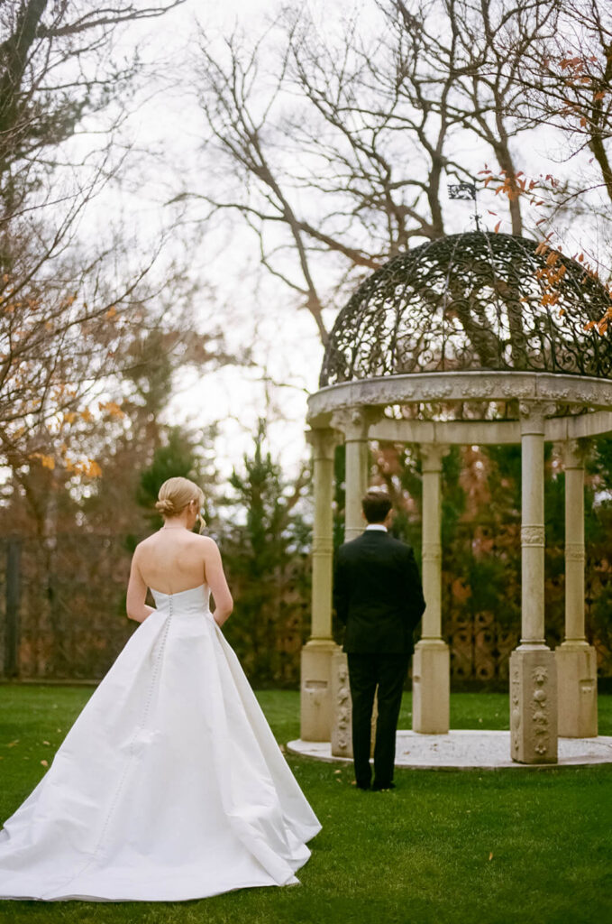 Bride and groom first look in the TPC Jasna Polana Prince Albert Suite. Photo by OkCrowe Photography.