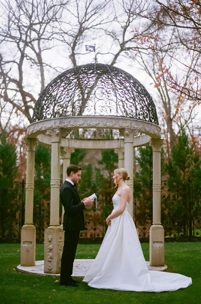 Bride and groom first look in the TPC Jasna Polana Prince Albert Suite. Photo by OkCrowe Photography.