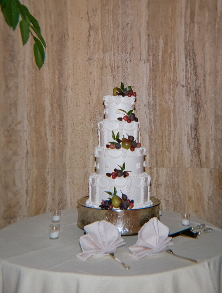 Wedding cake display at TPC Jasna Polana. Photo by OkCrowe Photography.