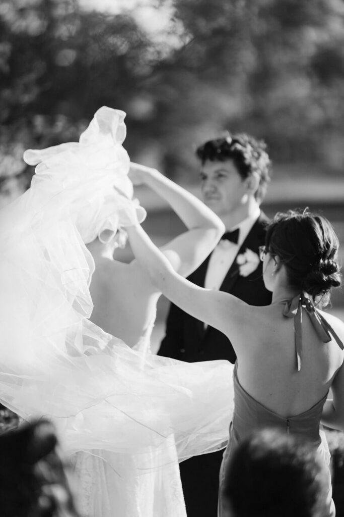 Wedding ceremony at the Mansion at Oyster Bay. Photo by OkCrowe Photography.