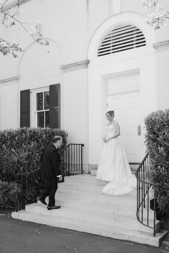 Father-daughter first look at the Mansion at Oyster Bay. Photo by OkCrowe Photography.