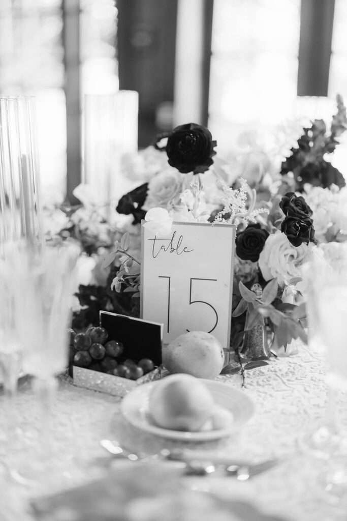Reception details at the Mansion at Oyster Bay. Photo by OkCrowe Photography.