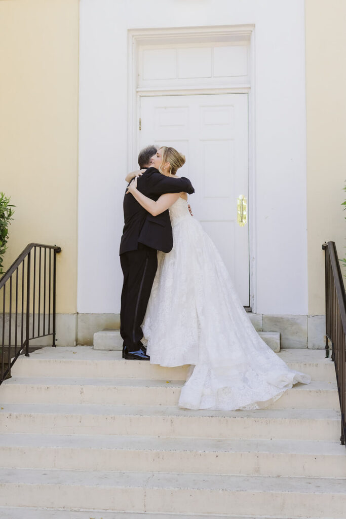 Father-daughter first look at the Mansion at Oyster Bay. Photo by OkCrowe Photography.