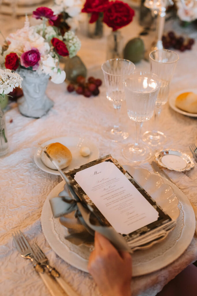 Reception details at the Mansion at Oyster Bay. Photo by OkCrowe Photography.
