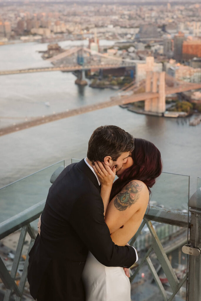 Golden hour rooftop newlywed portraits at Saga restaurant's Solarium. Photo by OkCrowe Photography.